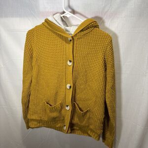 Divine Heart Yellow Variegated Knit Hoodie Sweater Women's XL Sherpa Lined